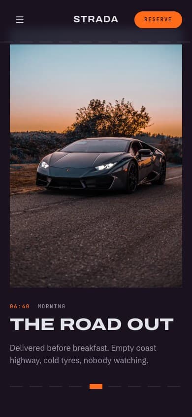 Detail view of the Strada Motor Club website