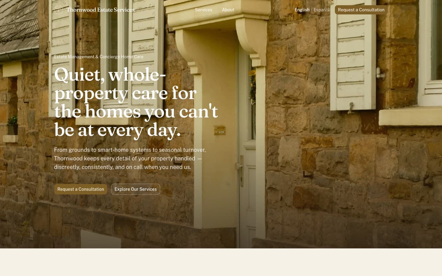 Screenshot of the Thornwood Estate Services website